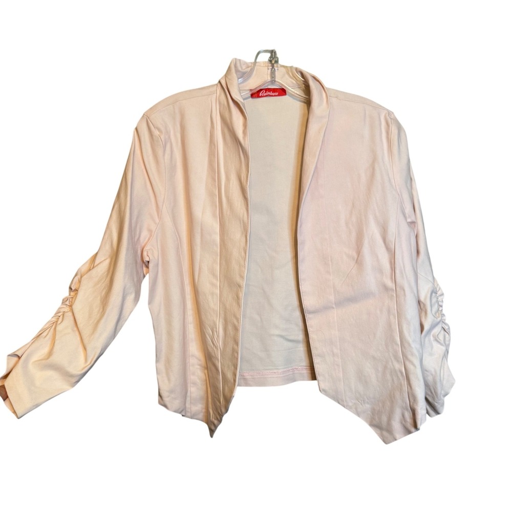 Rainbow Womens Ruched‎ Sleeve Work Office Open Front Blazer Jacket Cream Medium